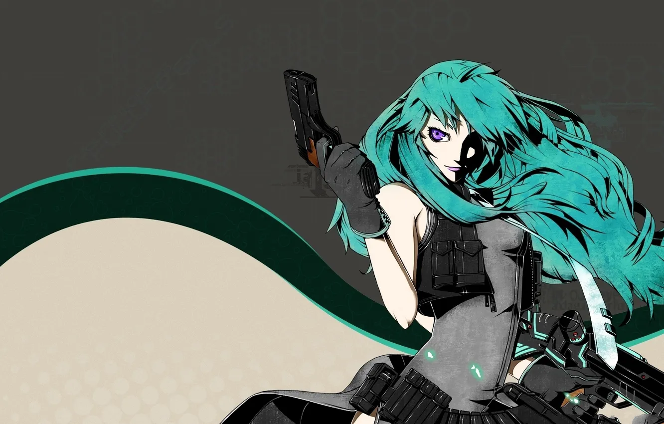 Фото обои Gun, Hatsune Miku, Art, Vocaloid