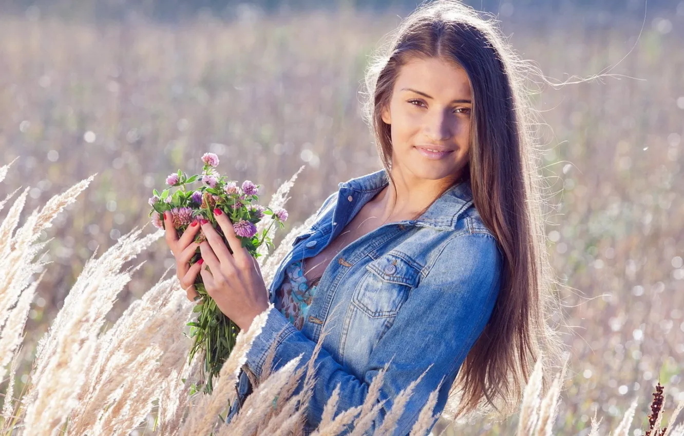 Фото обои поле, девушка, цветы, girl, summer, flowers, mood
