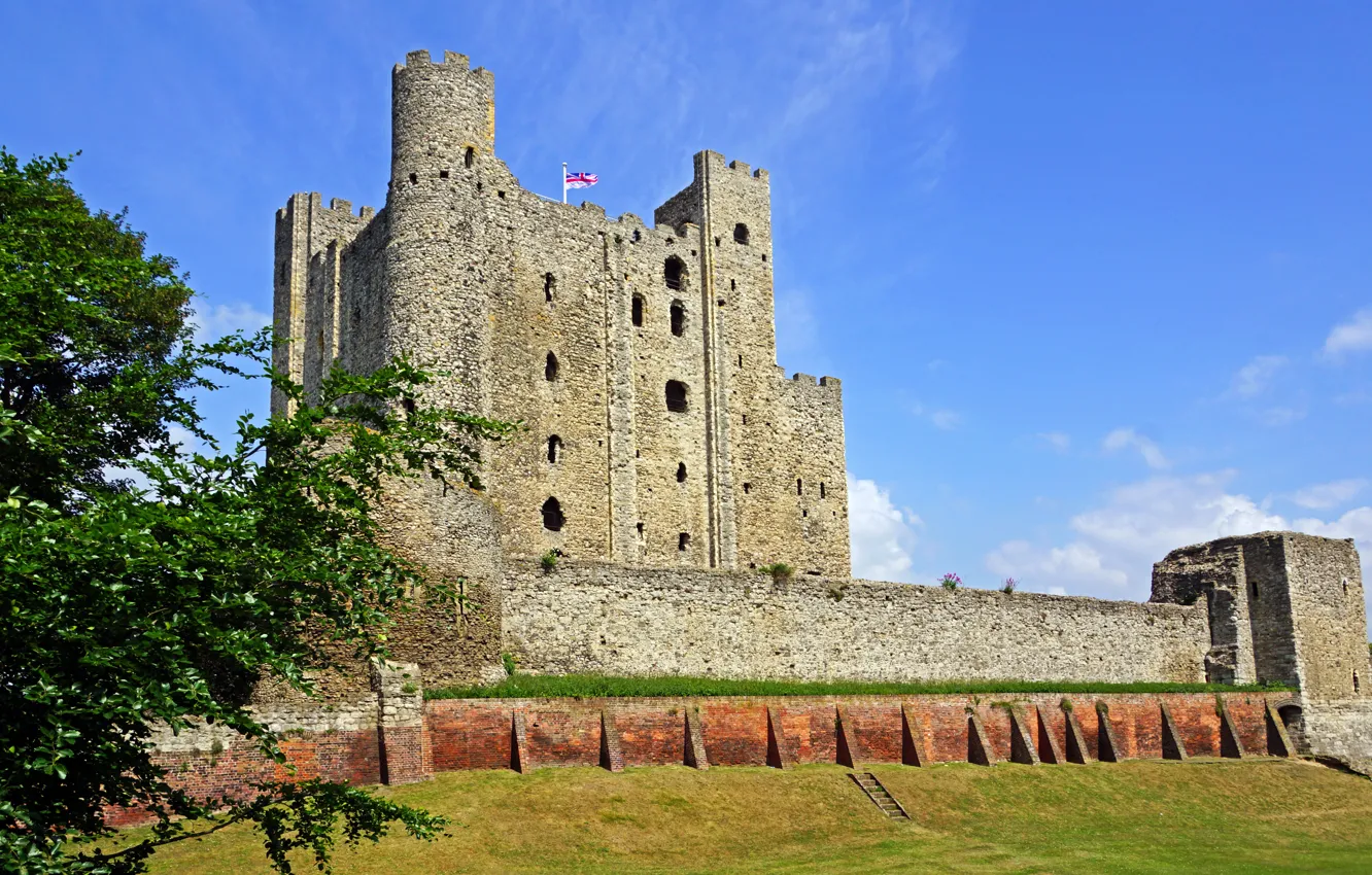 Фото обои замок, стены, Англия, башни, крепость, Rochester Castle