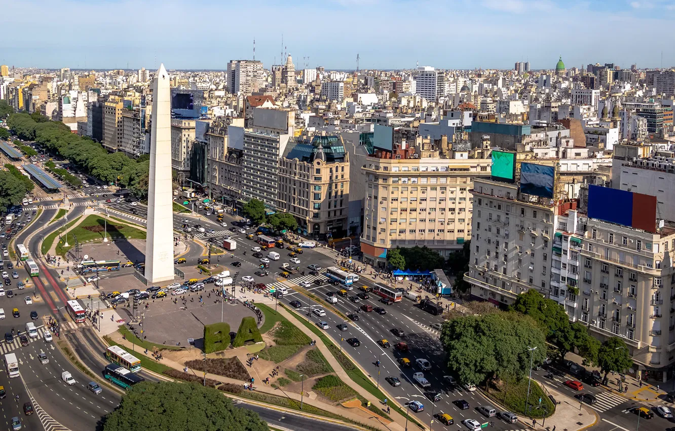 Фото обои дорога, дома, площадь, Аргентина, Буэнос-Айрес, стелла