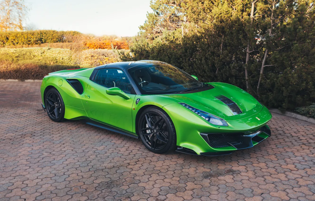 Фото обои Ferrari, Green, Spider, Pista, 488 Pista