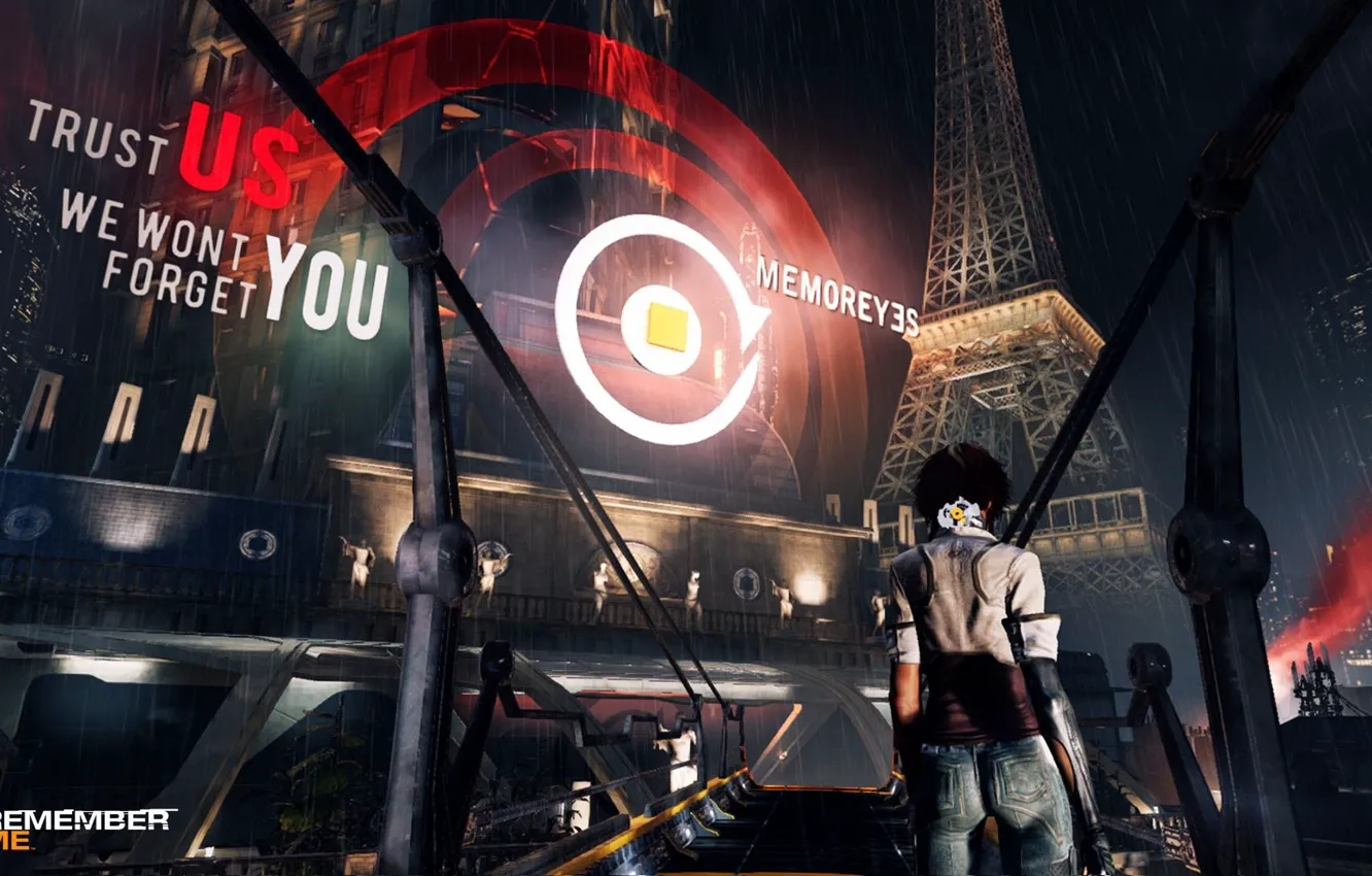 Фото обои cyberpunk, capcom, Adrift, Nylin, remember me, Neo-Paris, The Eiffel Tower, memoreyes