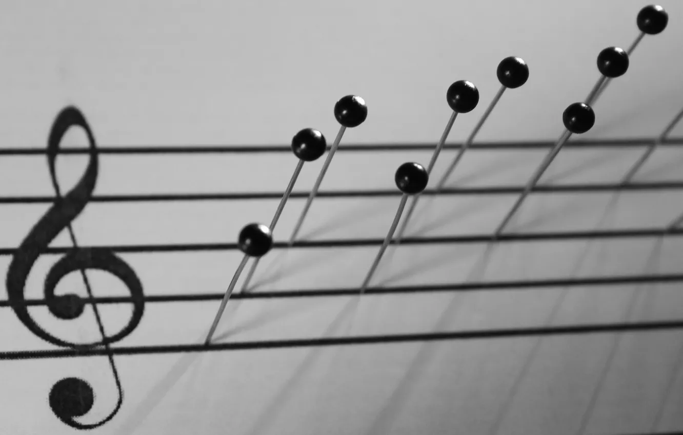 Фото обои ноты, скрипичный ключ, булавки