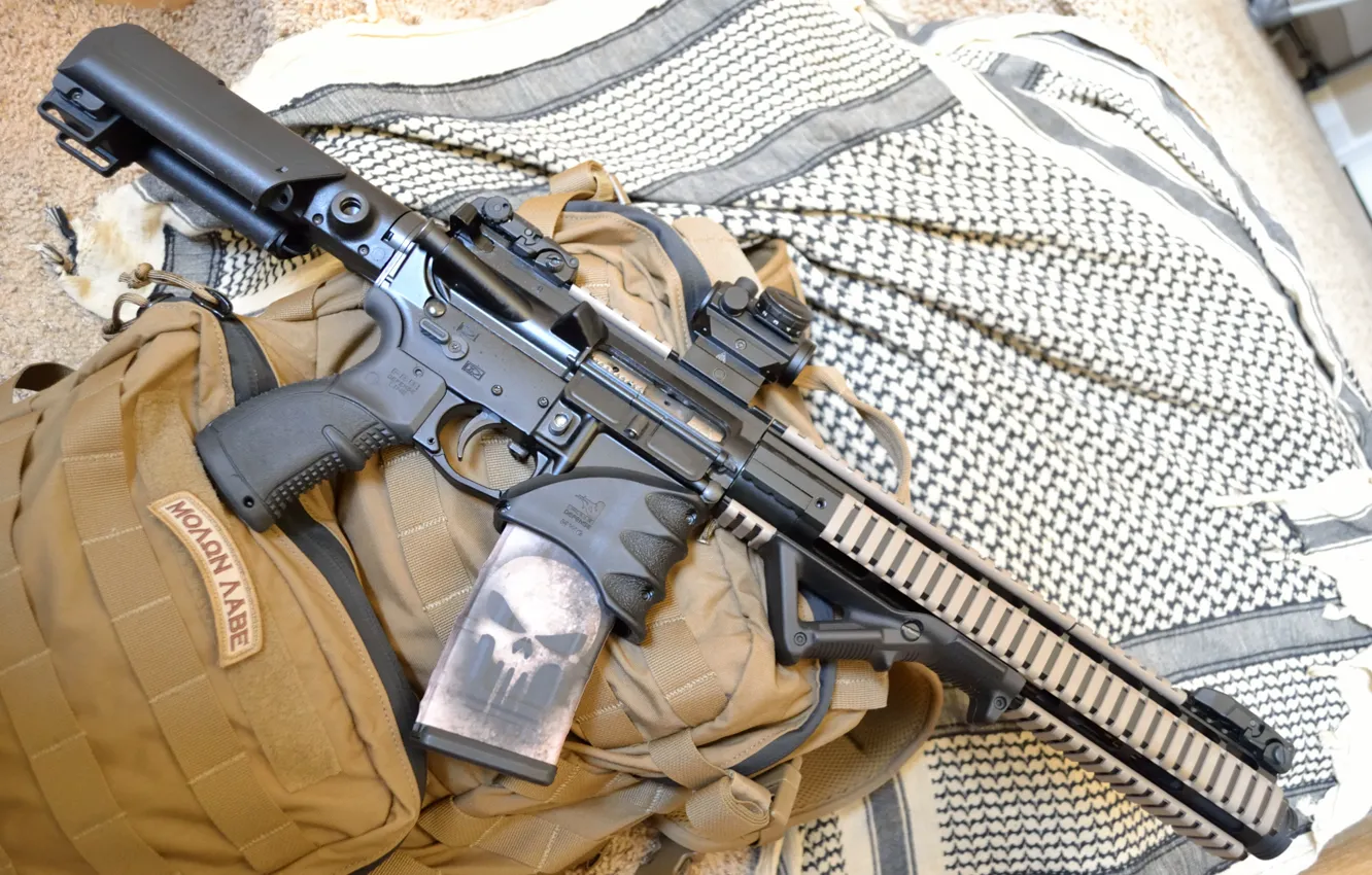 Фото обои оружие, ткань, сумка, AR-15, Pistol