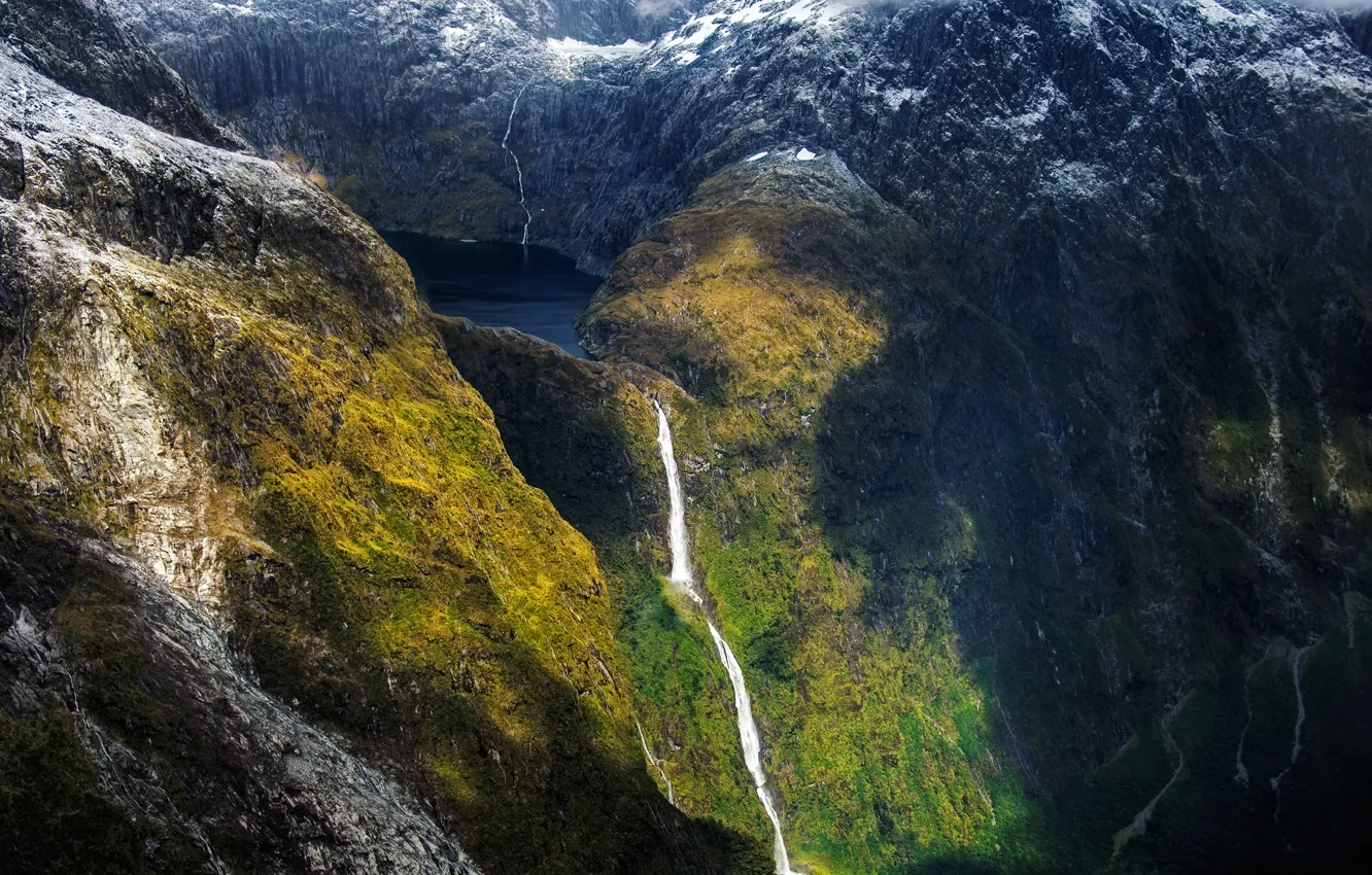Фото обои горы, водопад, каскад, фьорд