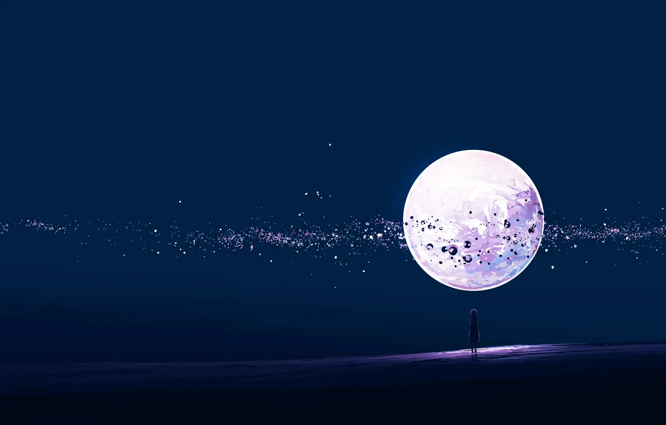 Фото обои moon, sky, minimalism, night, moonlight, digital art, artwork, full moon
