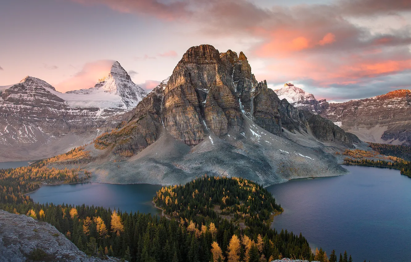 Фото обои осень, лес, горы, гора, озера, Канада