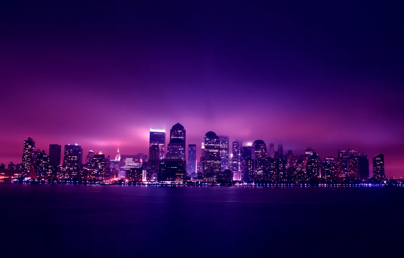 Фото обои ночь, city, город, огни, здания, небоскребы, night, New York