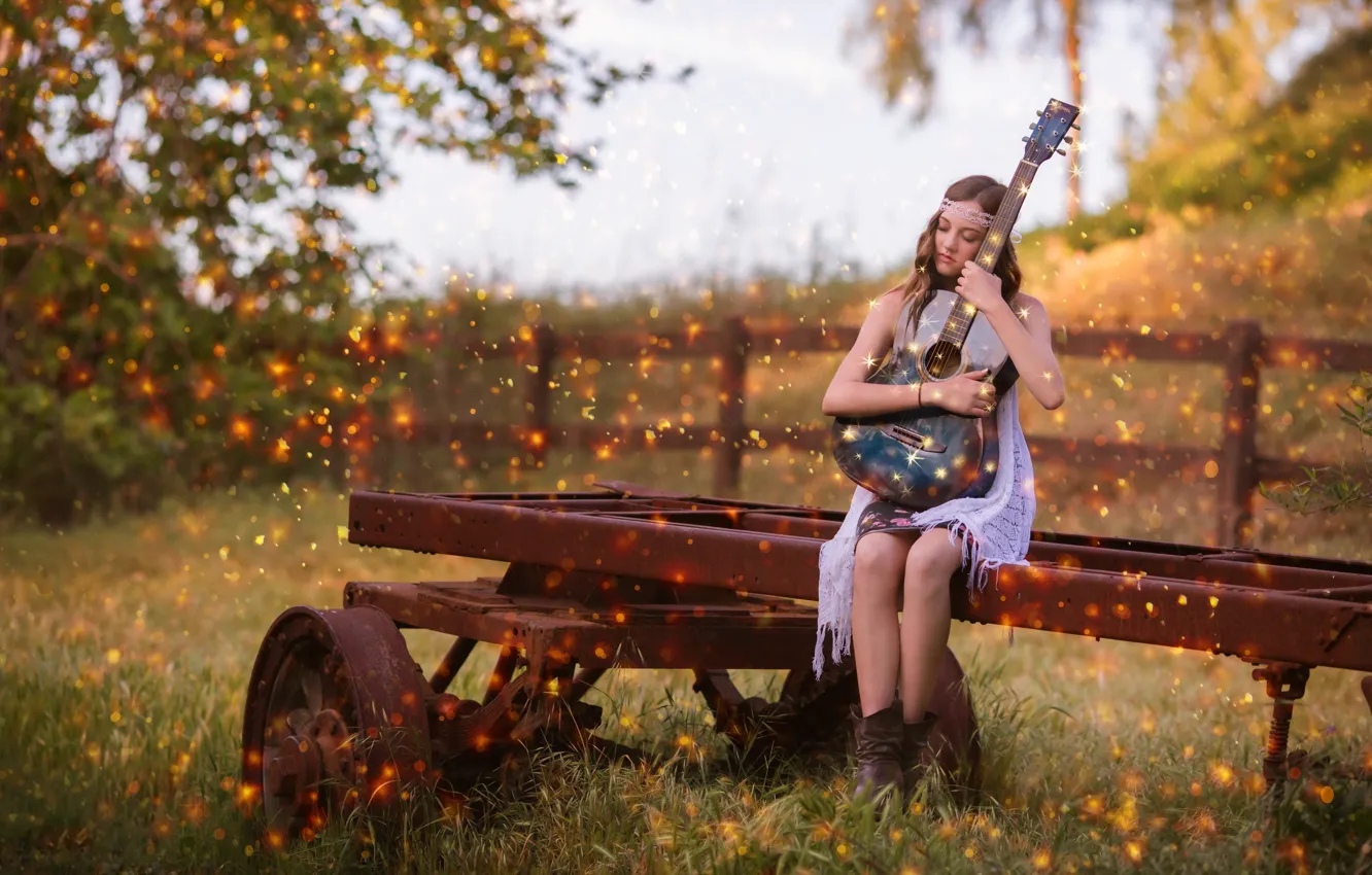 Фото обои девушка, музыка, гитара