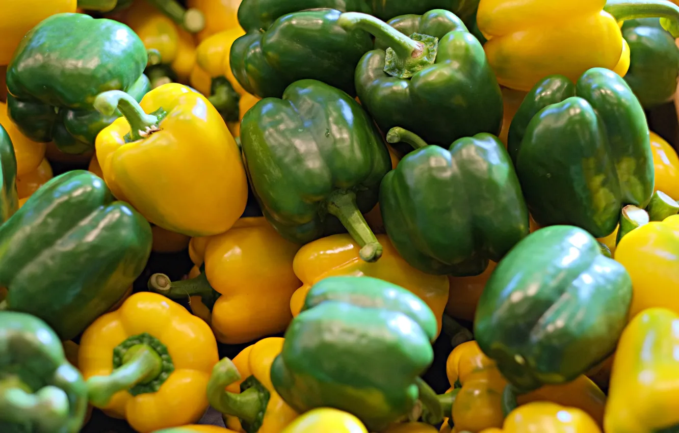Фото обои жёлтый, зелёный, овощи, перец болгарский