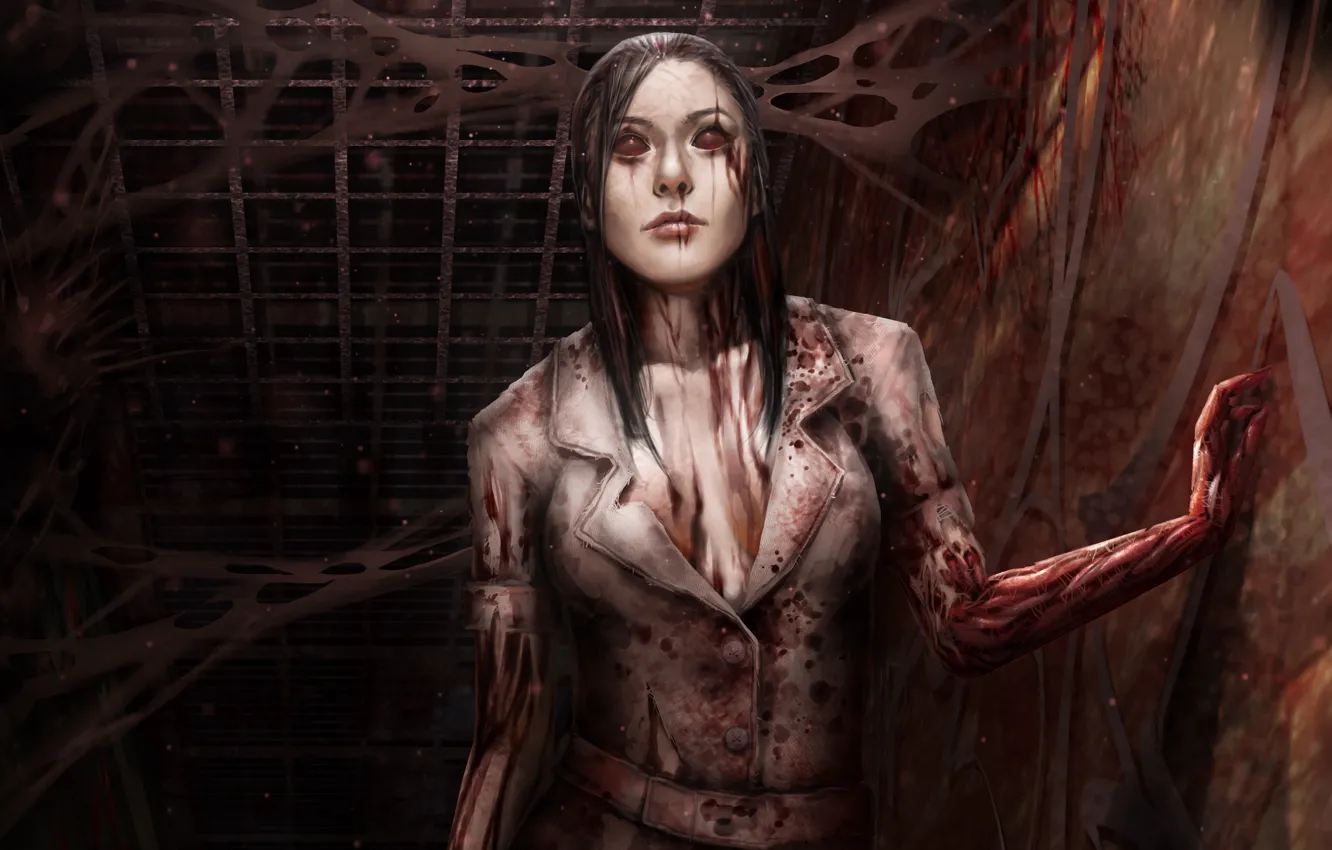 Фото обои девушка, тьма, коридор, blood, медсестра, death, fan art, Silent Hill