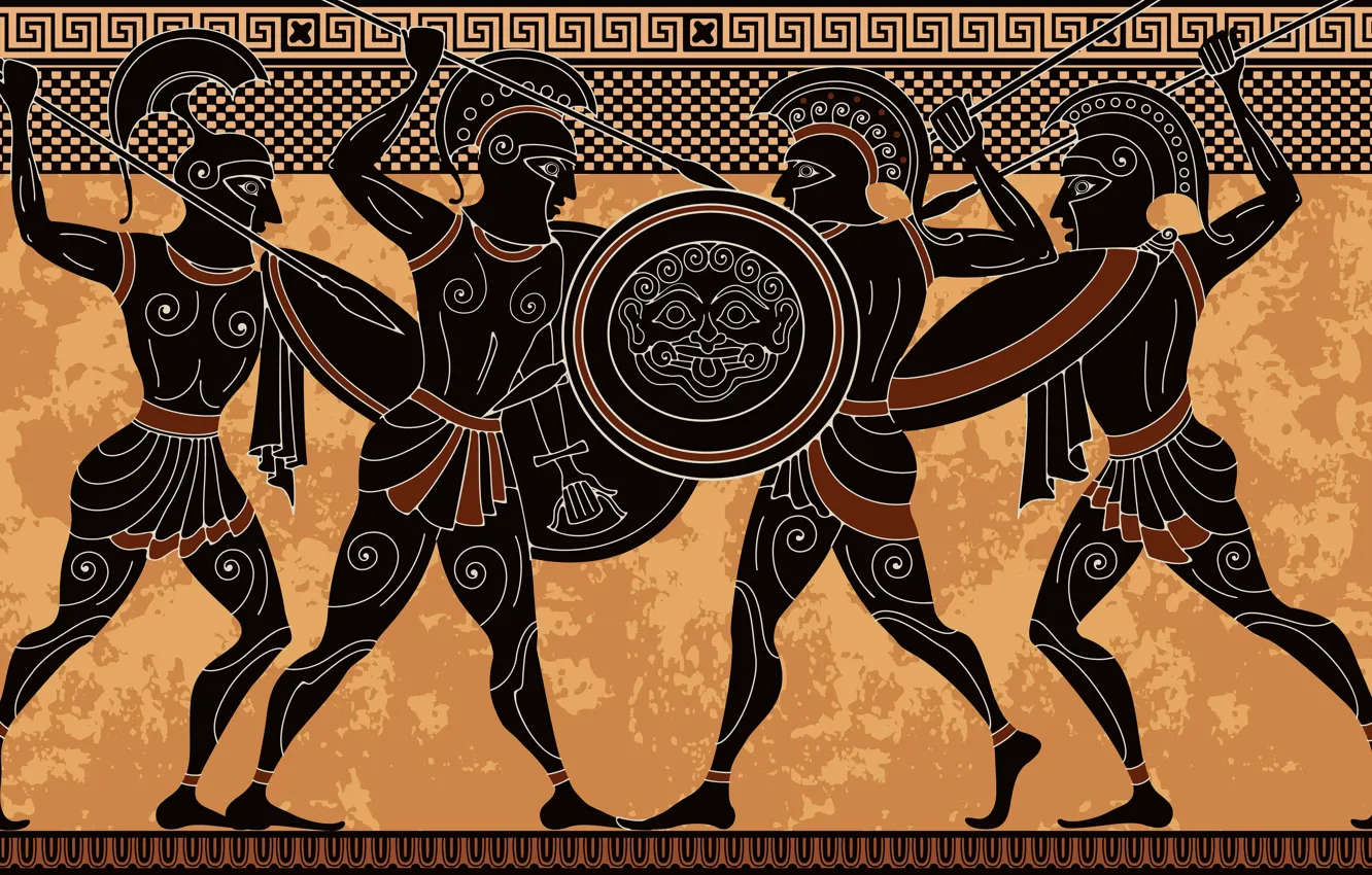Фото обои Рисунок, Греция, Картина, Воины, Арт, Warriors, Древняя Греция, Древняя цивилизация