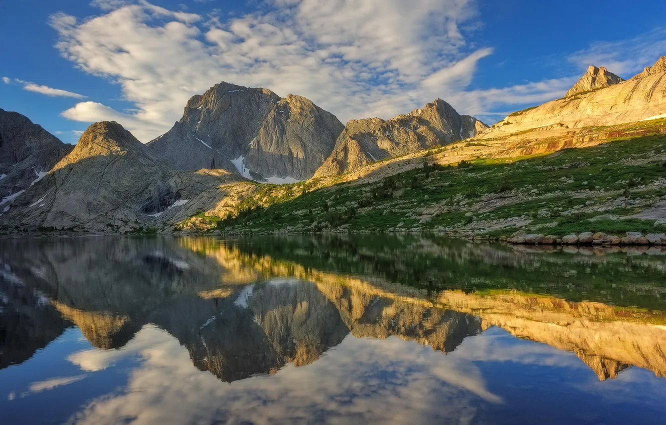 Фото обои пейзаж, горы, озеро, отражение