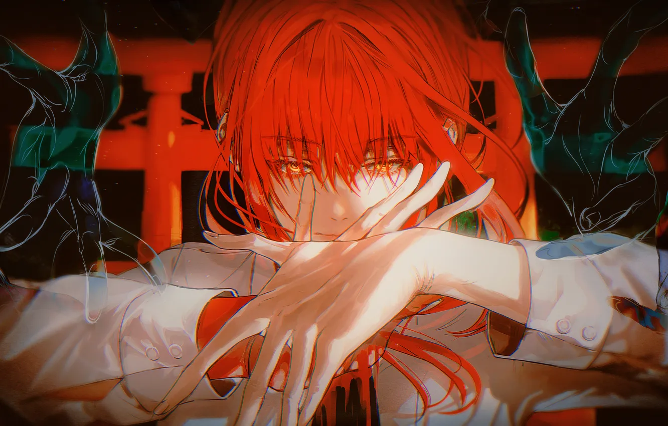 Фото обои девушка, руки, тории, Chainsaw Man, Makima
