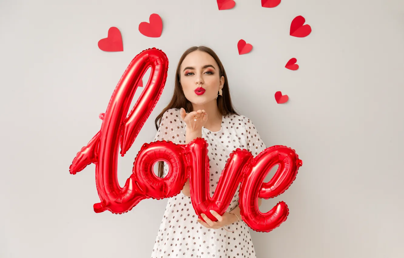 Фото обои Love, Девушка, Любовь, Сердечки, Праздник, 14 февраля, День Святого Валентина, Valentines Day