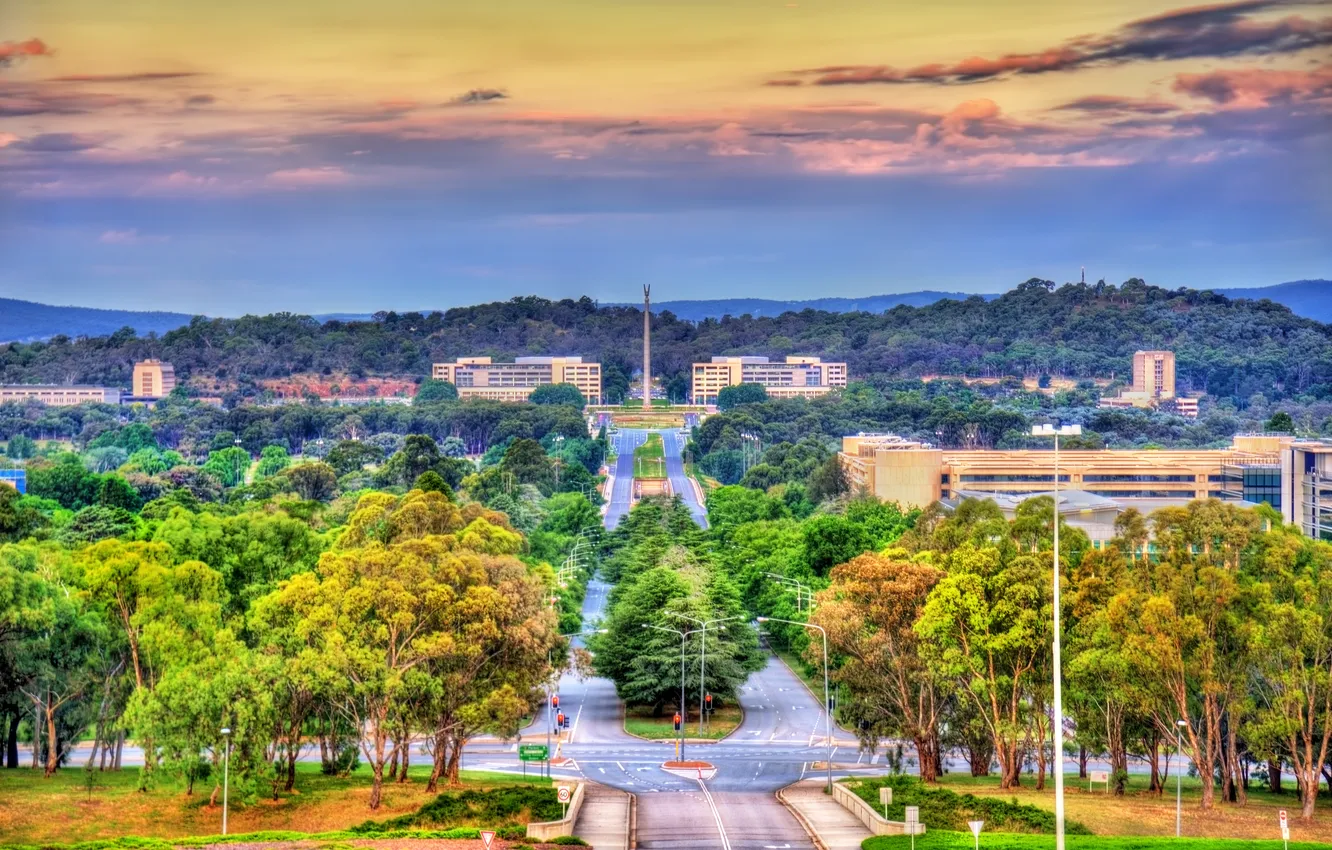 Фото обои city, cloud, building, cityscape, capital, destination, canberra