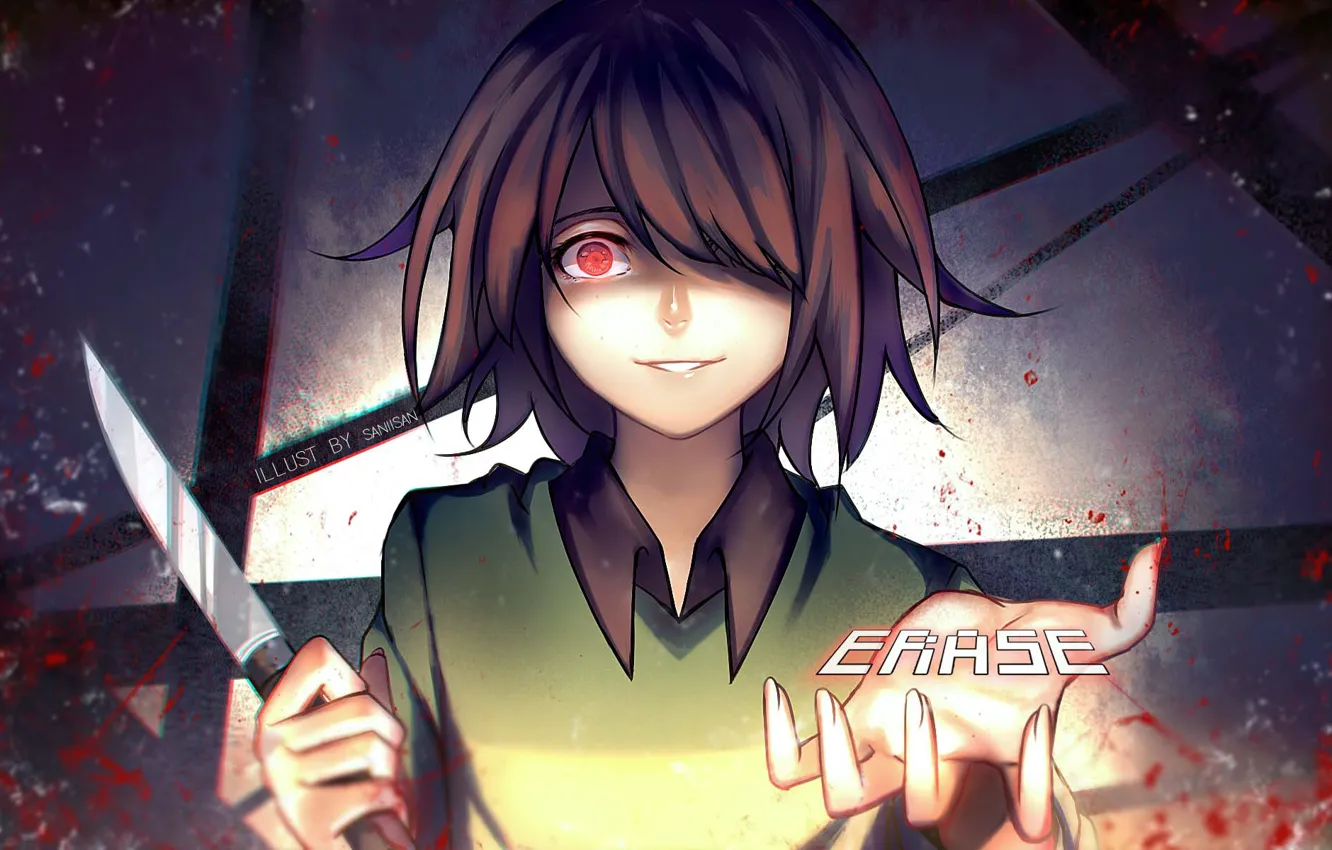 Фото обои Взгляд, Undertale, Chara, Андертейл, Erase, Real Knife