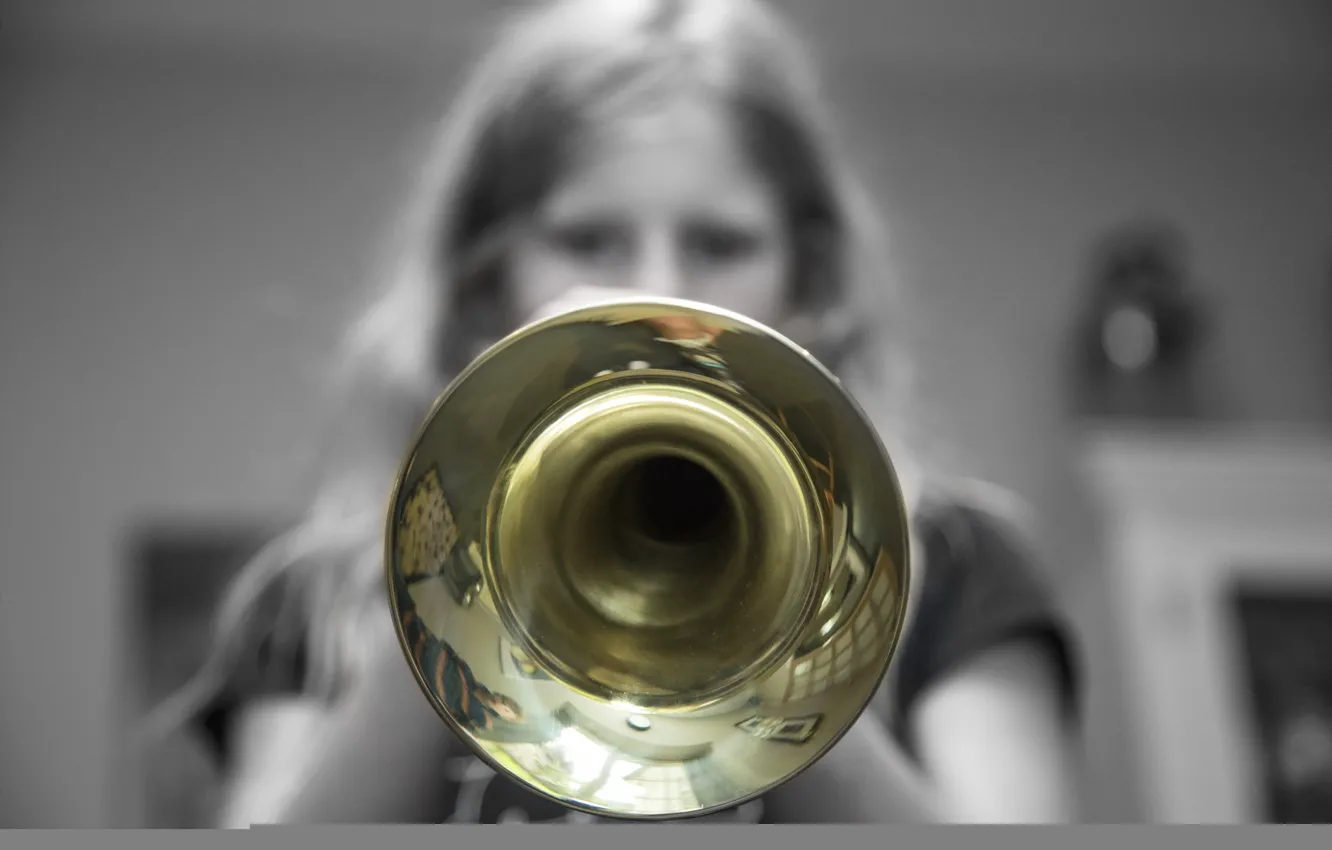 Фото обои музыка, труба, девочка