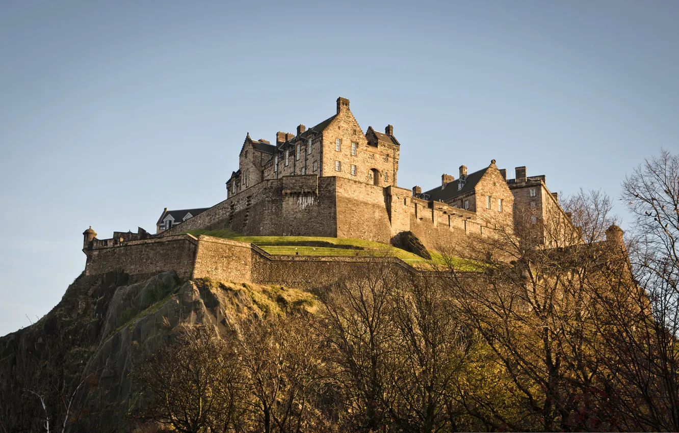 Фото обои деревья, замок, гора, Шотландия, холм, Эдинбург, Edinburgh, Стерлинг