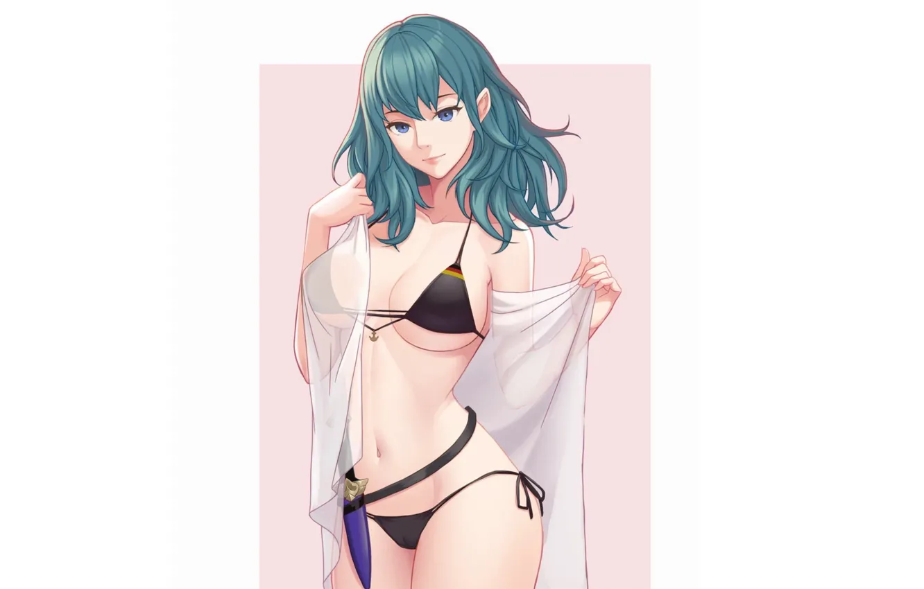 Фото обои sexy, Anime, bikini, undressing, gitl, green haired