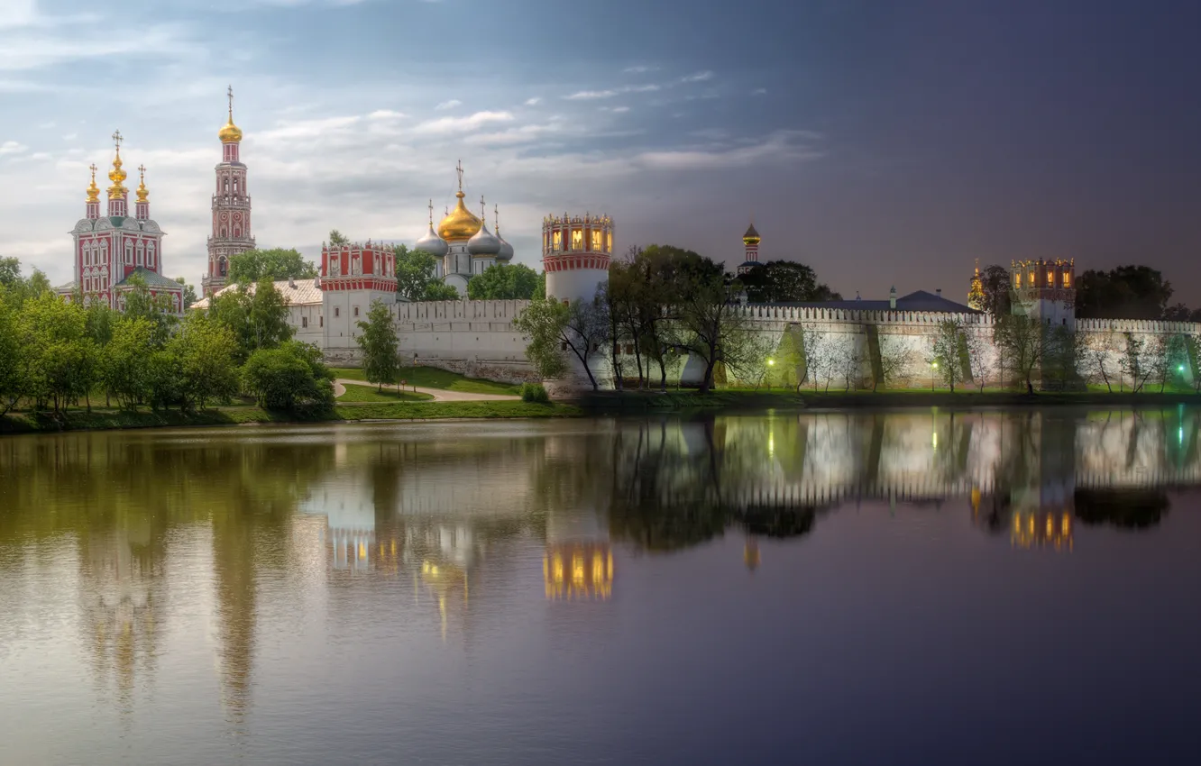 Фото обои город, вечер, день, Москва, Новодевичий Богородице-Смоленский монастырь