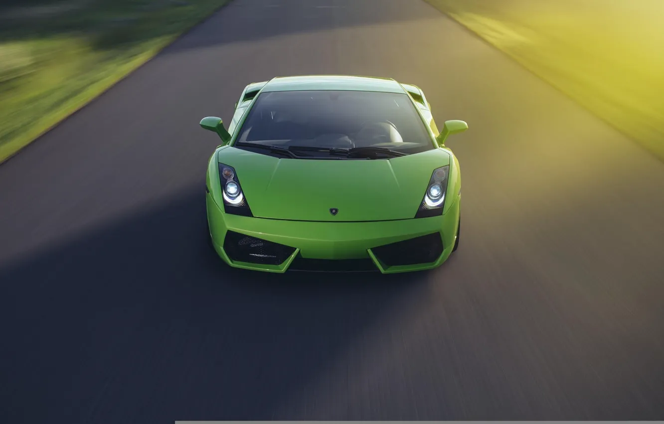 Фото обои Lamborghini, Gallardo, Green, Speed, Front, Sun, Turbo, Road