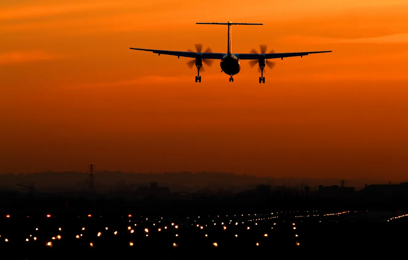 Фото обои небо, авиация, закат, самолёт
