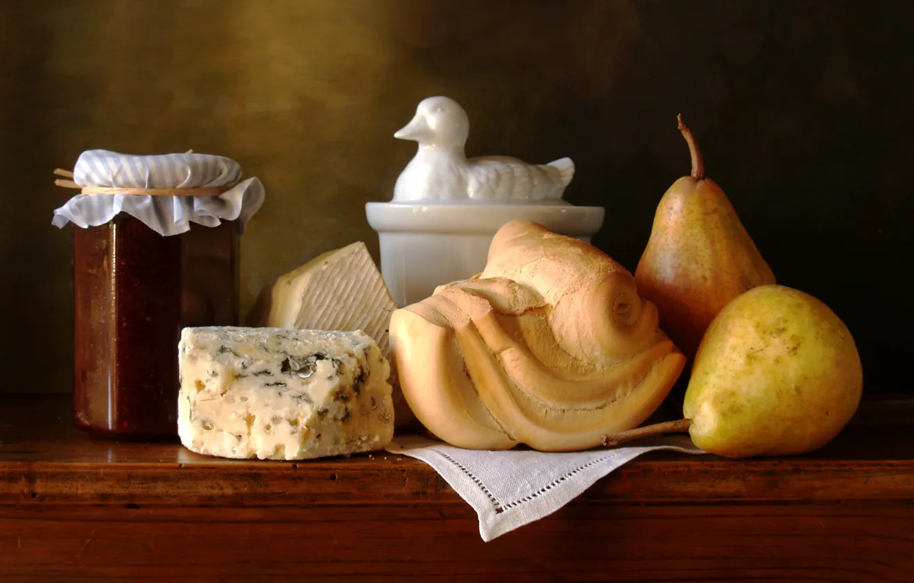 Фото обои сыр, натюрморт, груши, джем