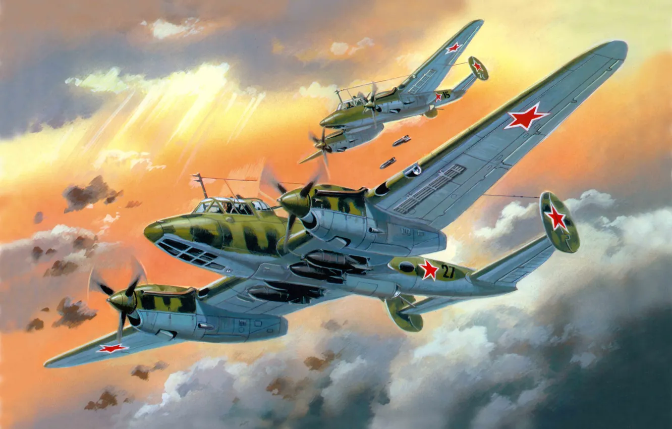 Фото обои самолет, арт, пешка, СССР, бомбардировщик, самый, ВВС, ВОВ