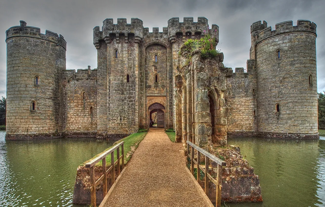 Фото обои stone, bridge, water, Castle, medieval, entrance