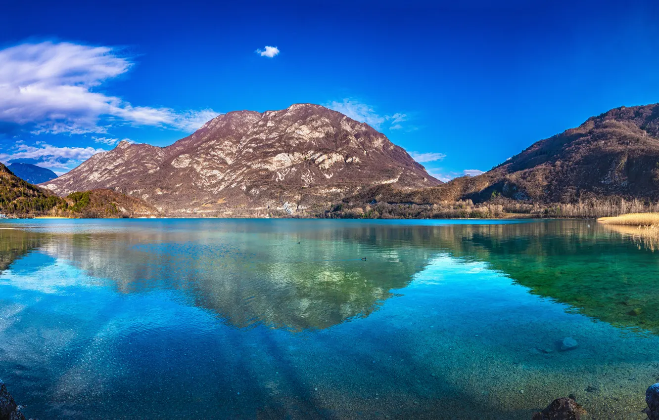 Фото обои Горы, Озеро, Италия, Пейзаж, Lake Cavazzo