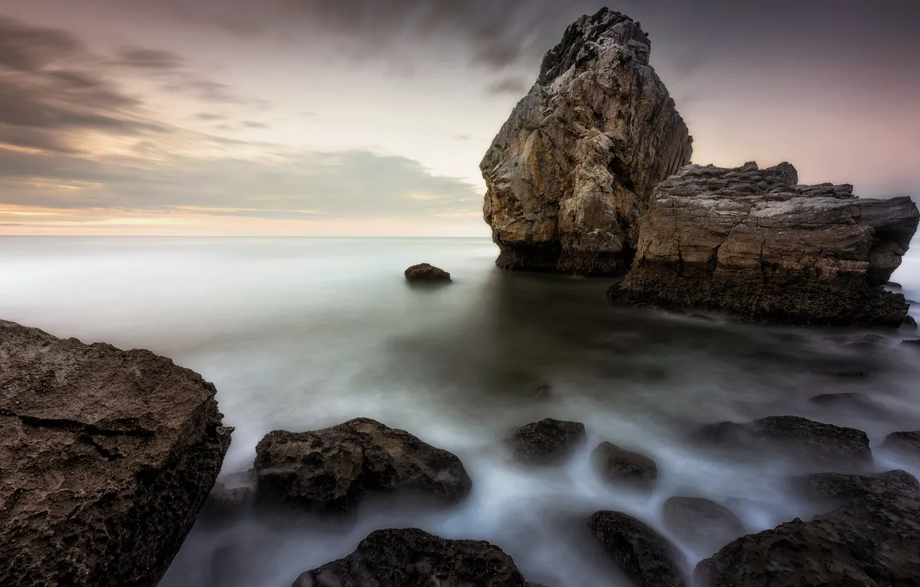 Фото обои sea, nature, sunset, seascape, rocks, marine, shore