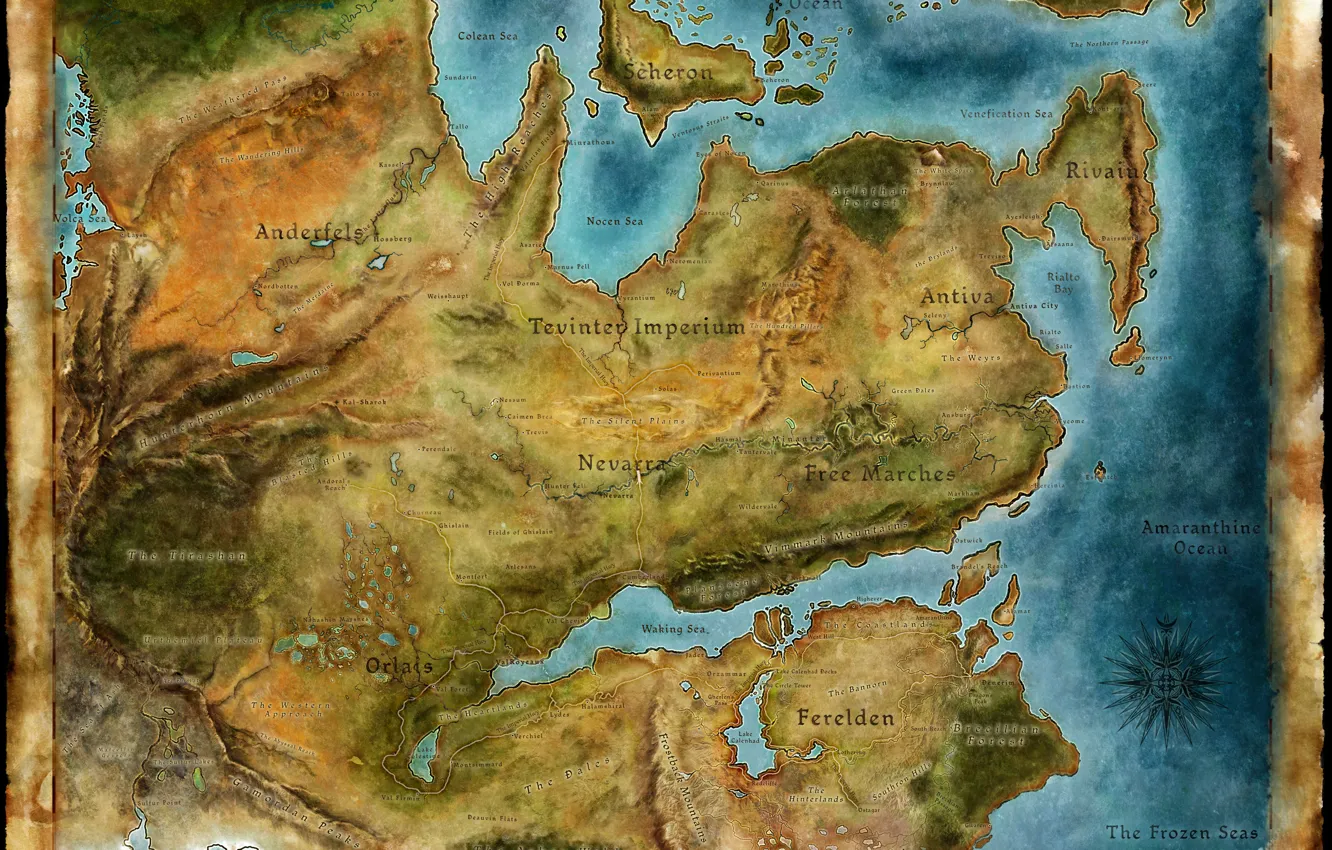 Фото обои бумага, мир, карта, Dragon Age 2