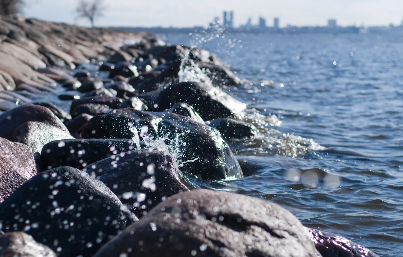 Фото обои море, брызги, камни, прибой