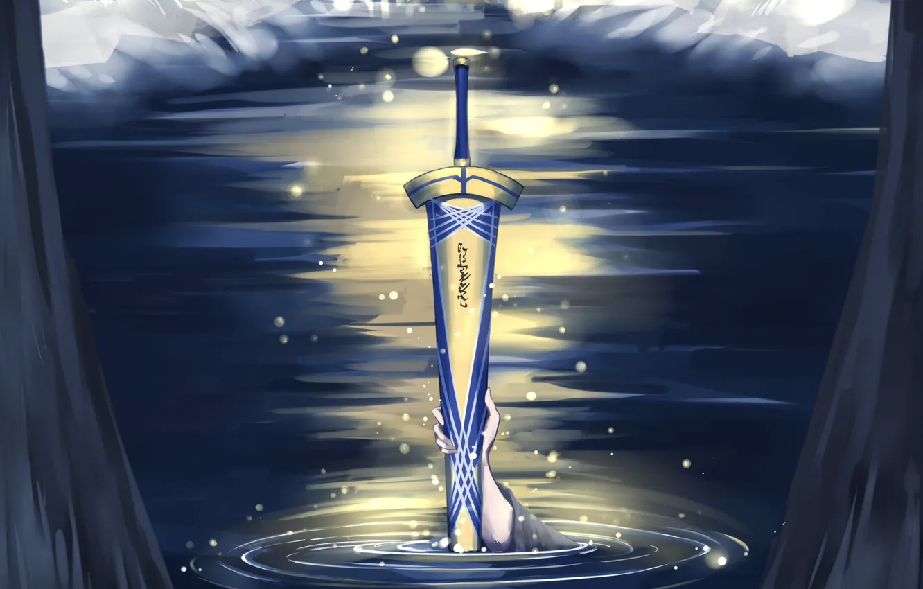 Фото обои озеро, рука, меч, Судьба ночь схватки, эскалибур, Fate / Stay Night