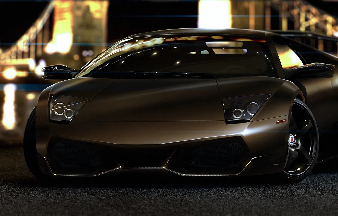 Фото обои блики, ночные огни, Lamborghini, ламборджини, Murcielago, front, LP670-4, ламборгини