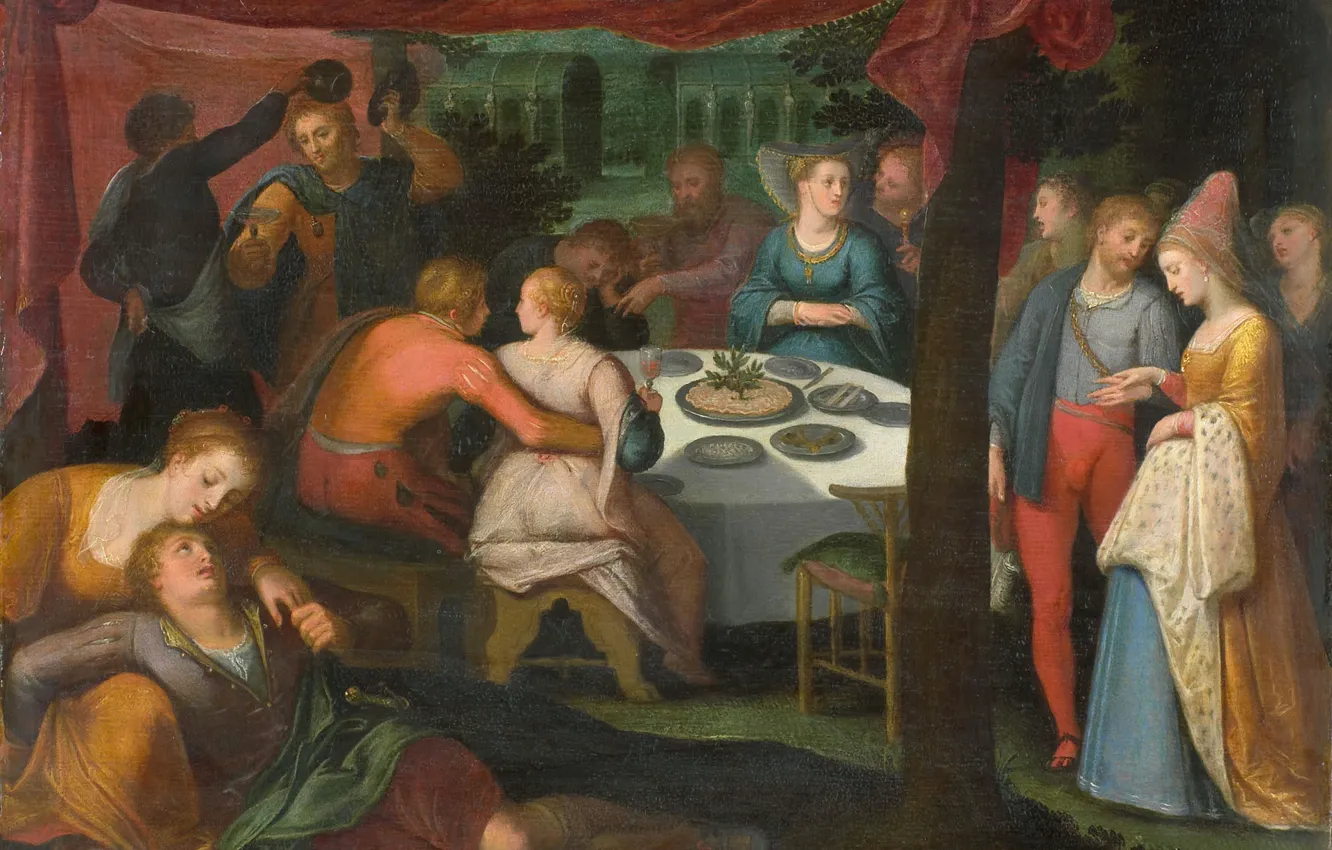 Фото обои масло, картина, 1613, Отто ван Веен, Otto van Veen, Ужин в Лесу