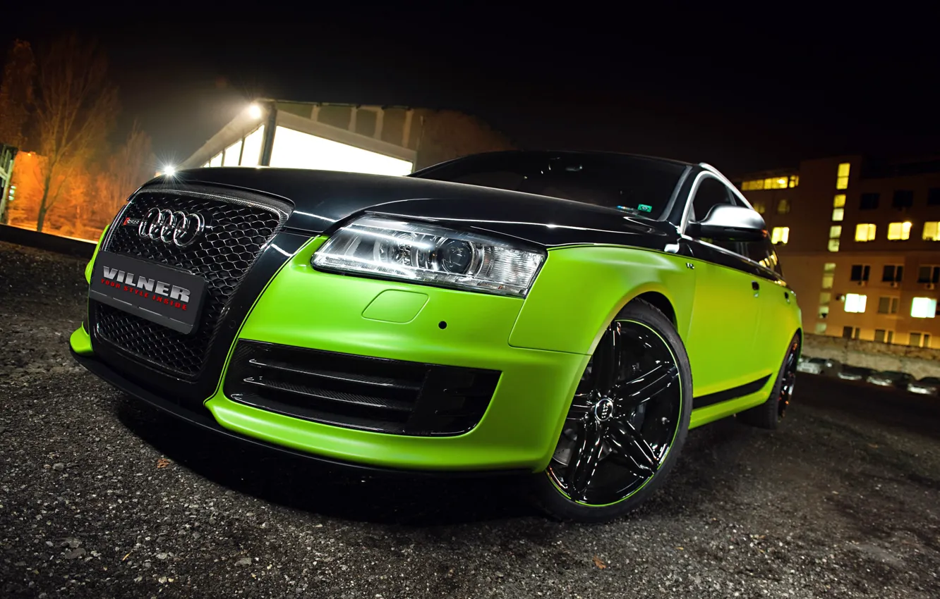 Фото обои Audi, Green, Glow, Black, Lights, Night, Tuning, Vilner