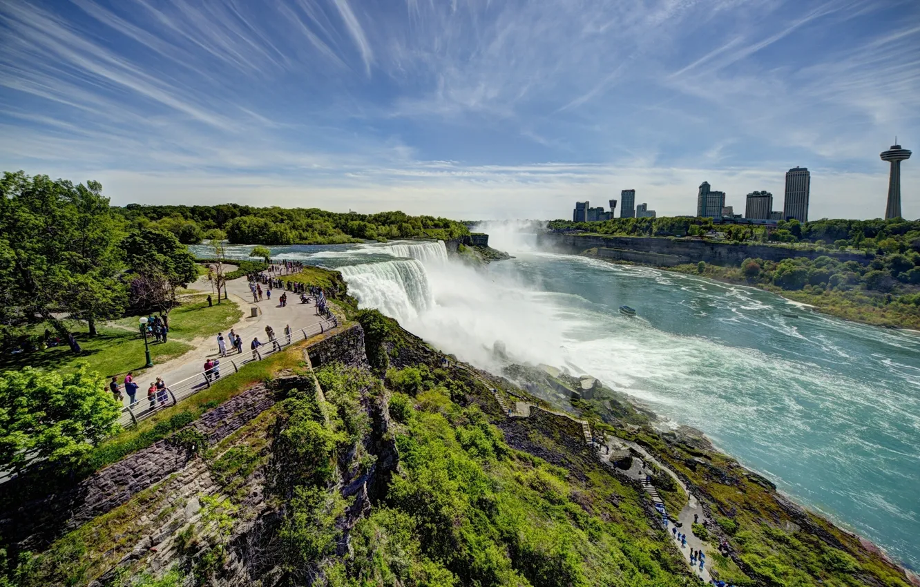 Фото обои панорама, USA, США, Ниагарский водопад, New York, Niagara Falls