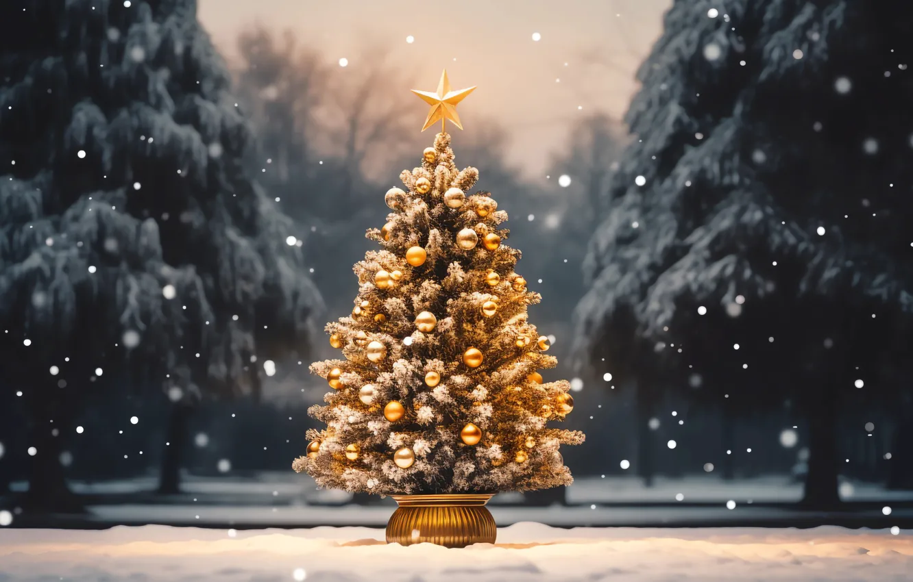Фото обои зима, снег, украшения, фон, шары, елка, Новый Год, Рождество