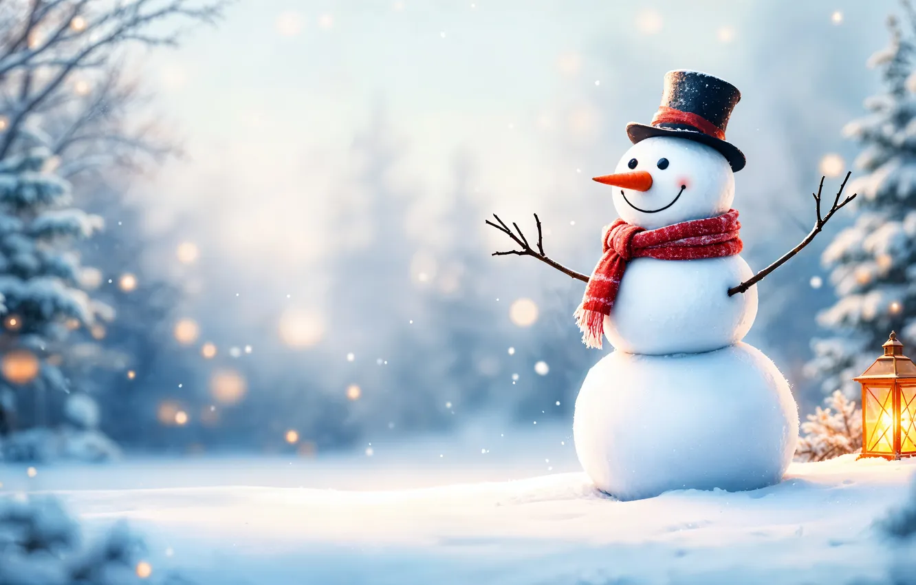 Фото обои зима, снег, украшения, Рождество, Новый год, снеговик, happy, Christmas
