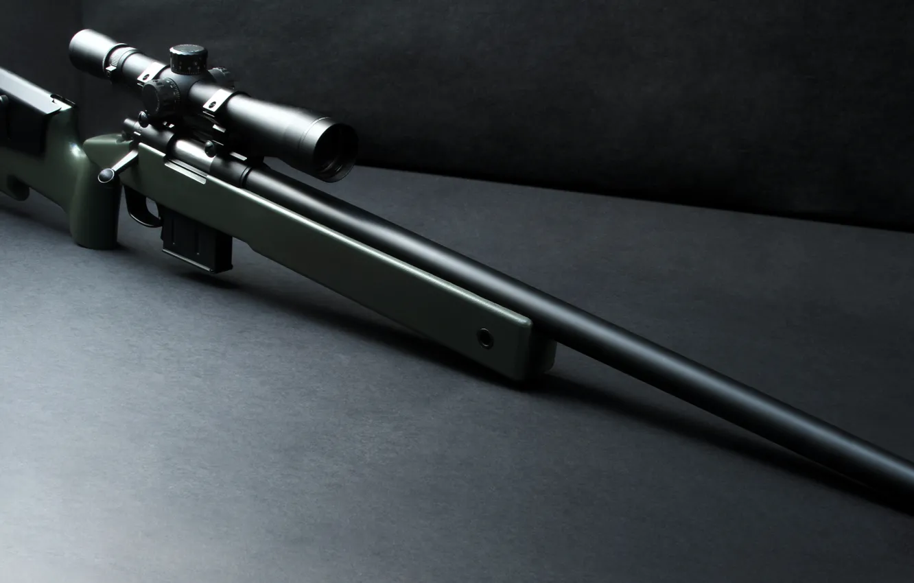 Фото обои угол, оптика, прототип, серый фон, винтовка, снайперская, sniper rifle, ARES M40A5
