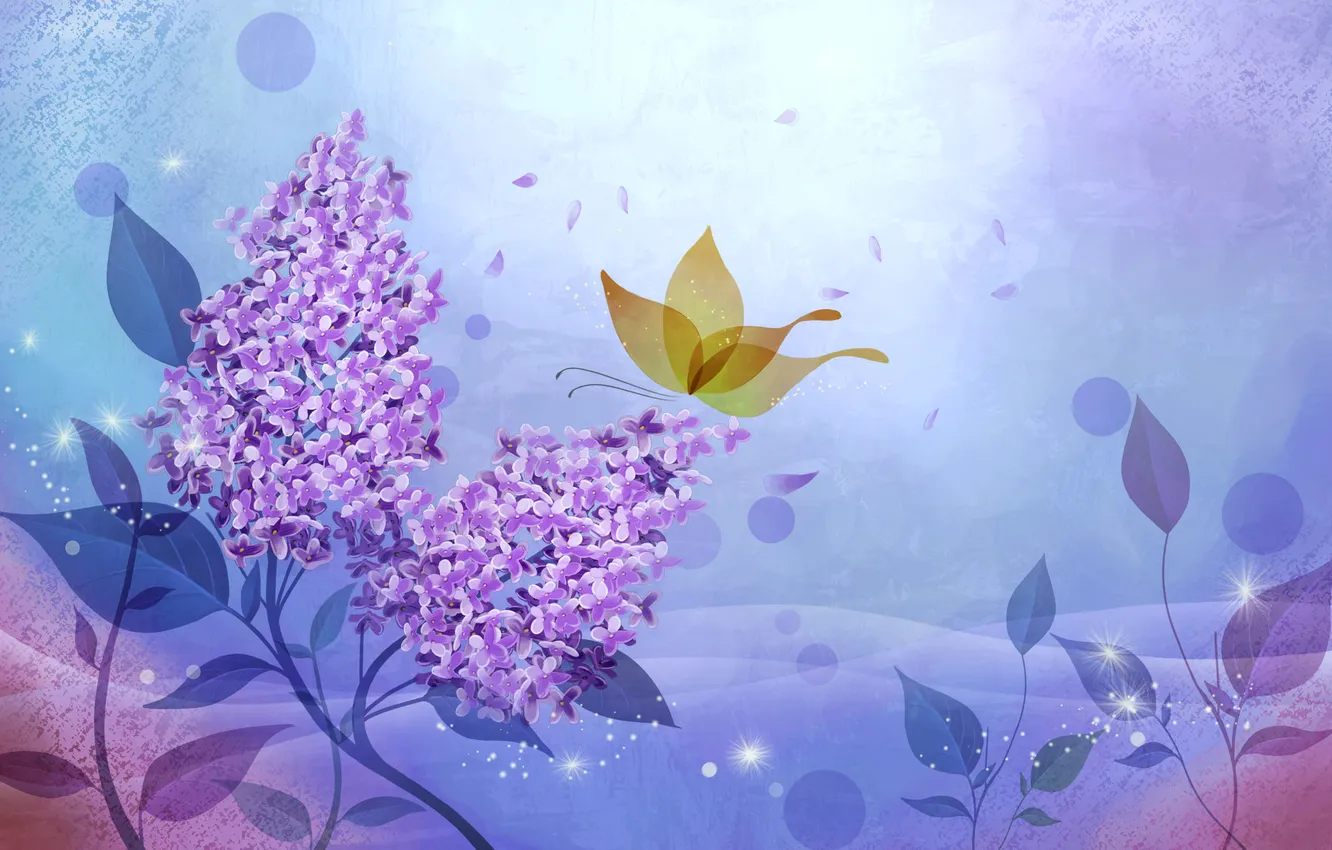 Фото обои цветы, абстракция, бабочка, вектор, сирень, открытка