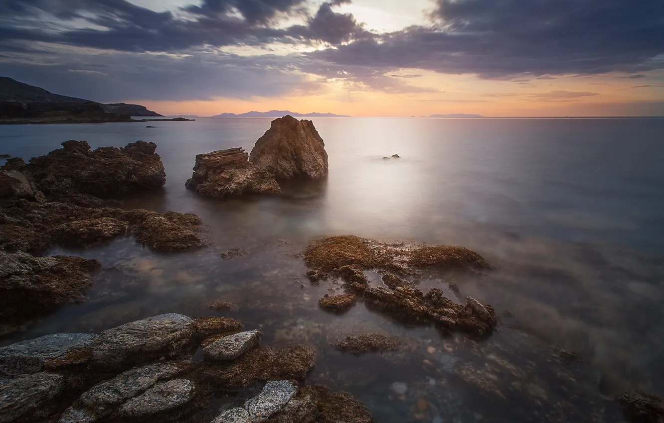 Фото обои небо, камни, берег, побережье, Греция