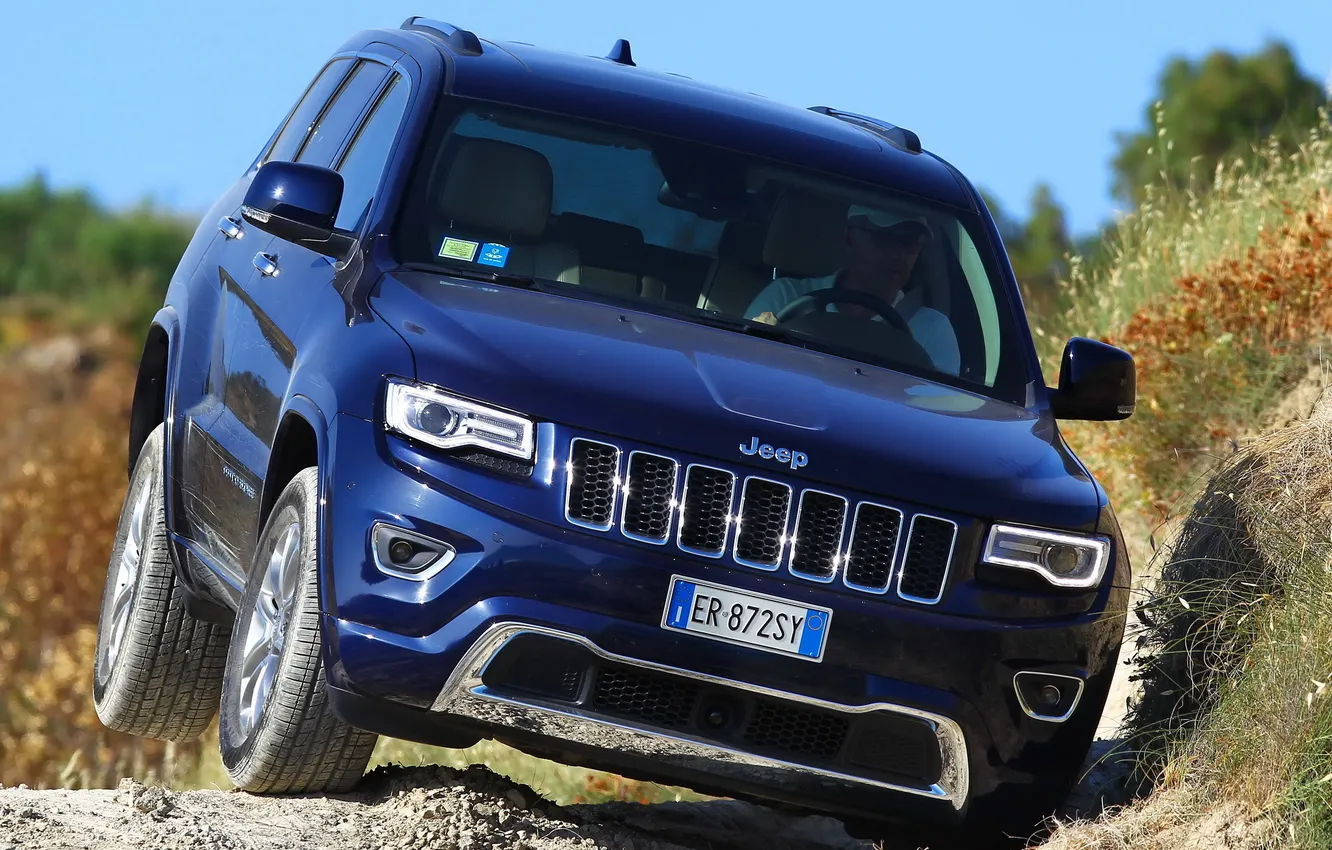 Фото обои car, машина, вид спереди, blue, front, Jeep, Grand Cherokee, Overland