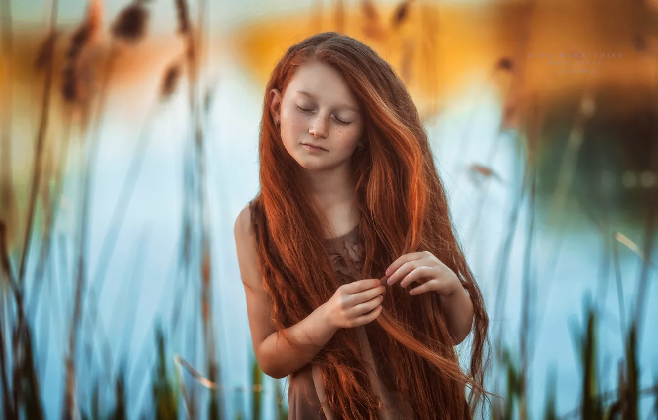 Фото обои волосы, медитация, девочка, рыжая