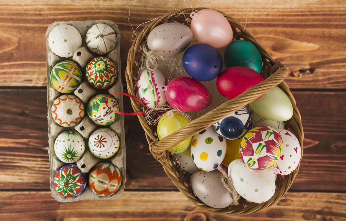 Фото обои праздник, корзина, яйца, Пасха, православный праздник