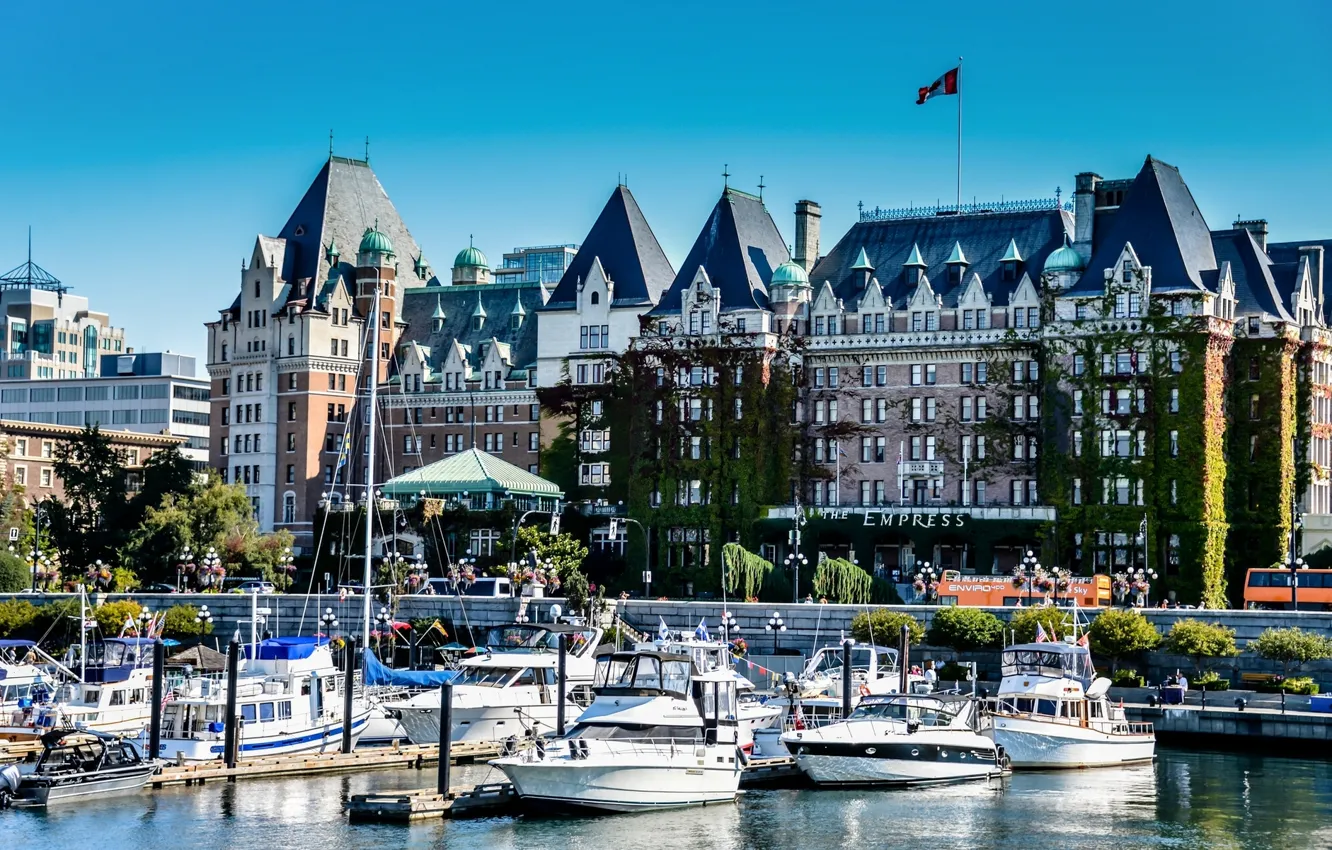 Фото обои здание, яхты, Виктория, причал, порт, Canada, British Columbia, канада