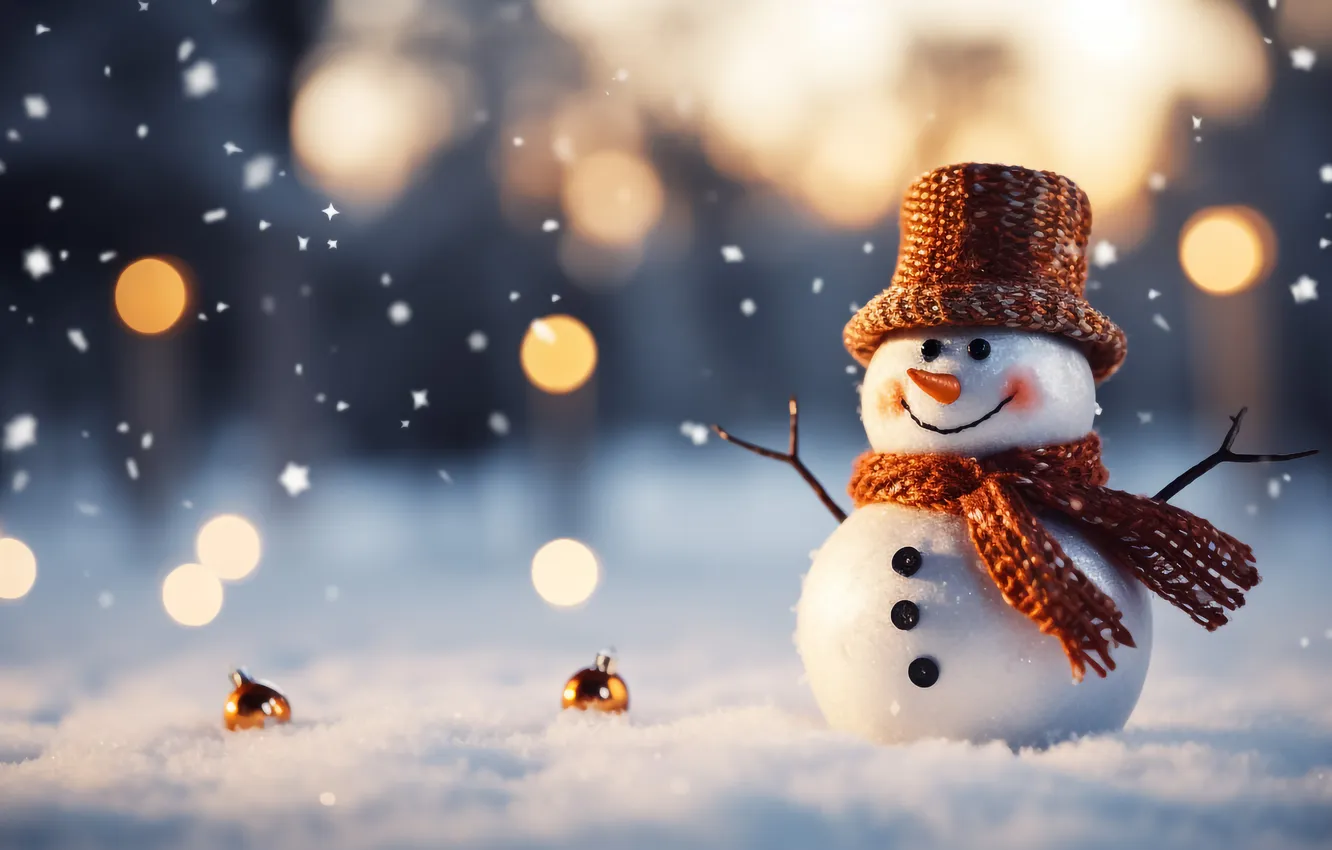 Фото обои зима, снег, Рождество, Новый год, снеговик, Christmas, winter, snow