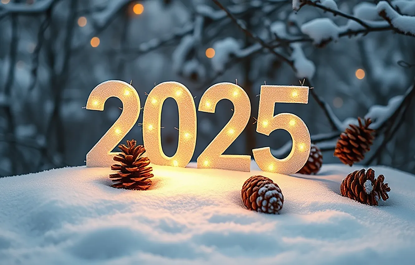 Фото обои зима, снег, цифры, Новый год, new year, happy, winter, snow